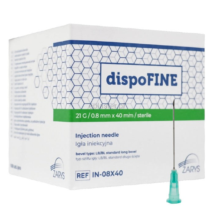 Aiguilles Zarys dispoFINE  – 21 G 1 1/2" (0,8 x 40 mm) Vert profond – 100 pièces