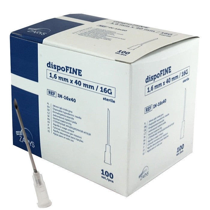 Aiguilles Zarys dispoFINE  – 16 G 1 1/2" (1,6 x 40 mm) Blanc – 100 pièces